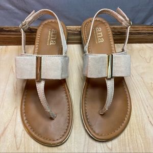 A.N.A “New York Approach” sandal with bow size—5.5; color—khaki & brass details